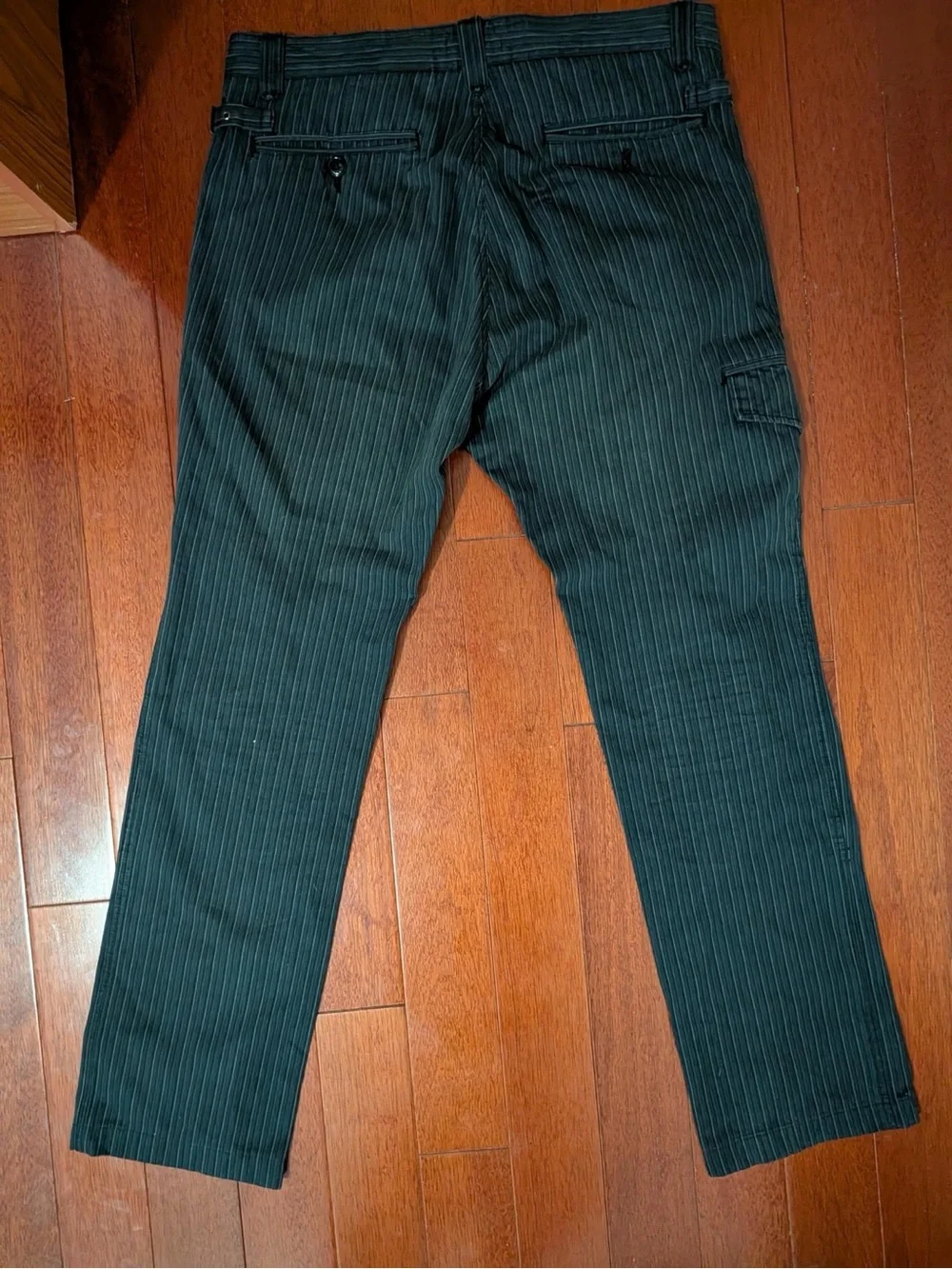 Men's Black Pinstripe Cargo Pants with Utility Pockets